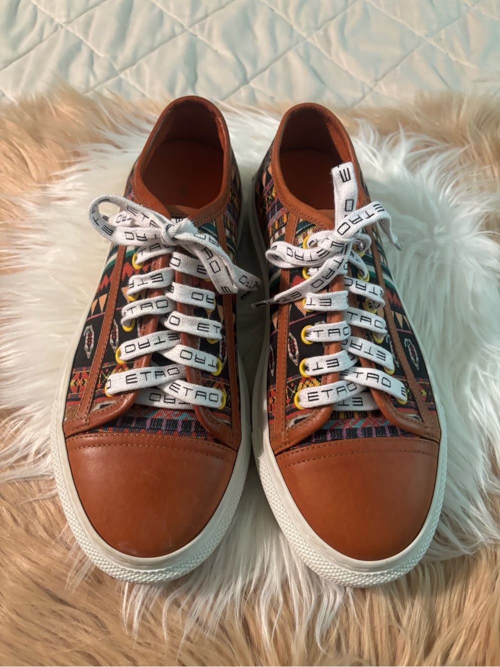 Etro Brown Multicolor Woven Leather Sneakers